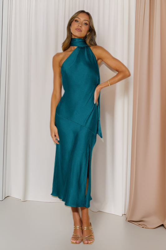 Chic Satin Slit Backless Sexy Cocktail Dress