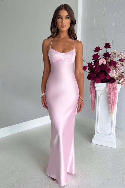 Backless Lace-Up Silk Dress