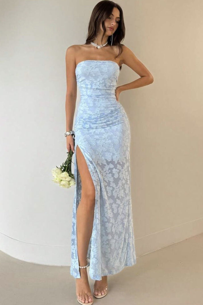 Sexy Strapless High Split Lace Dress