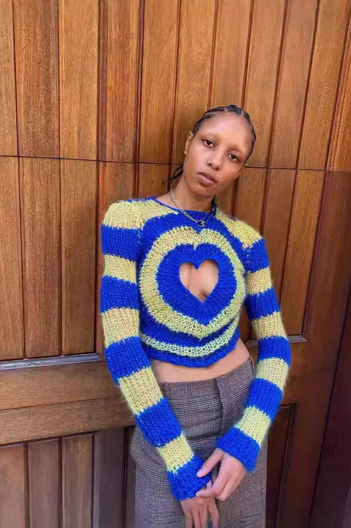 Heart Cutout Fitted Knit Sweater
