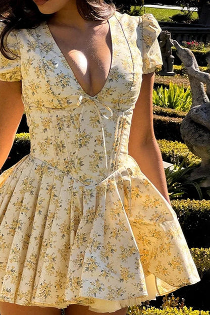 Ruffled V-Neck Floral Dress