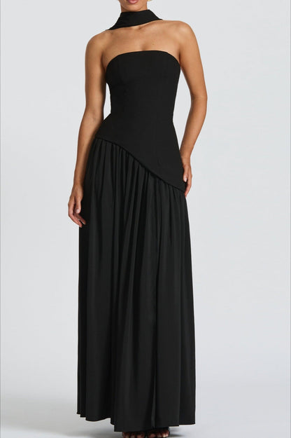 Color Block Sexy Strapless Off Shoulder Slim Formal Dress