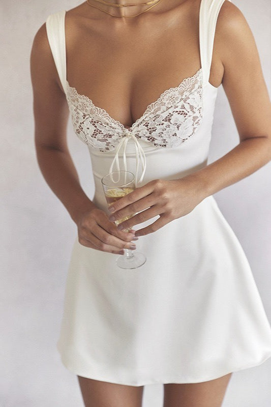 Lace Panel Scalloped Slip Dress
