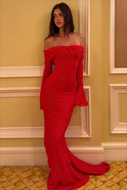 Lace Bustier Bell Sleeve Maxi Dress