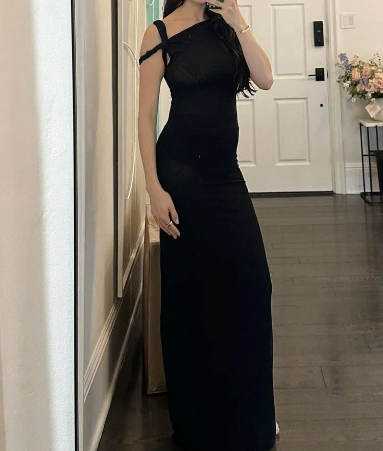 Irregular Short Sleeve Slip Maxi Dress