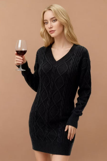 V Neck Cable Knit Work Dress