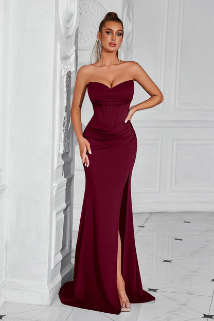 Sexy Strapless A Line Long Solid Formal Dress