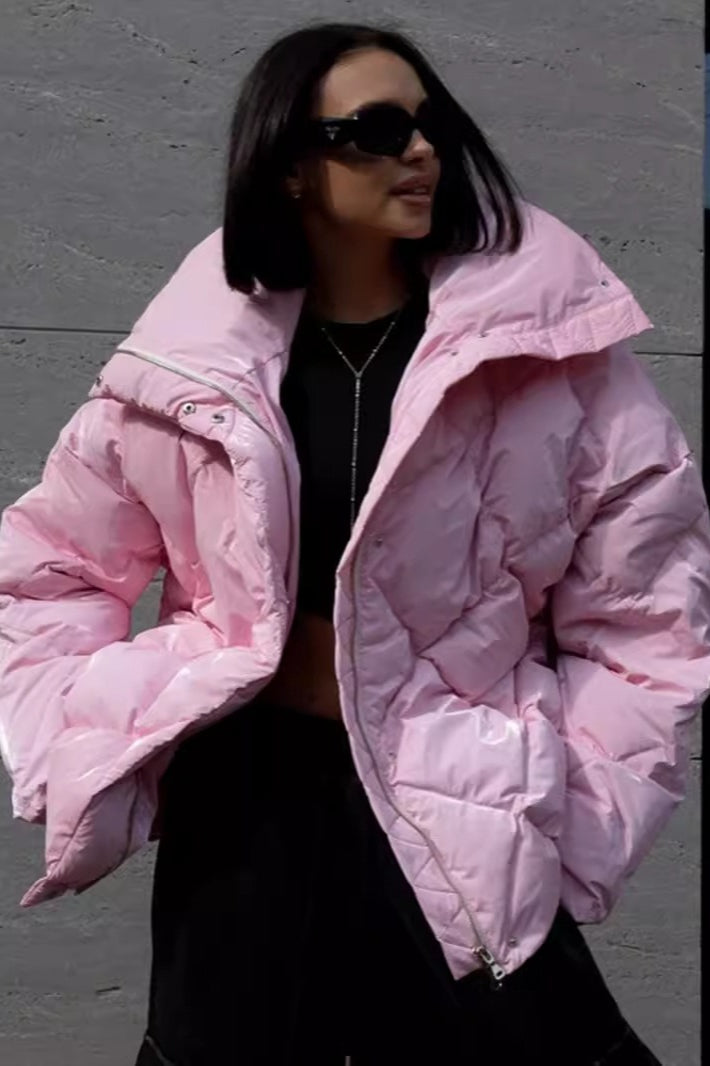 Quilted Oversized Lapel Puffer Coat