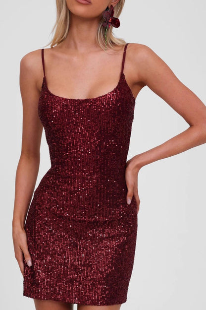 Sexy Y2K Spaghetti Strap Bodycon Mini Sequin Dress