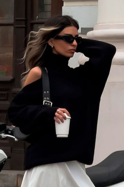 Turtleneck Cold Shoulder Knit Sweater