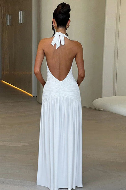 Sexy Halter V-Neck Backless Ruched Slit Cocktail Dress