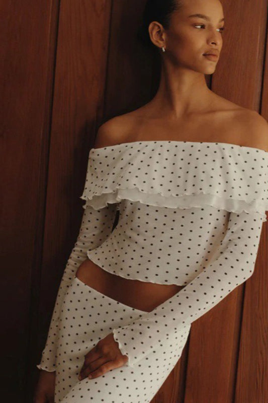 Off Shoulder Polka Dot Two Pieces Set