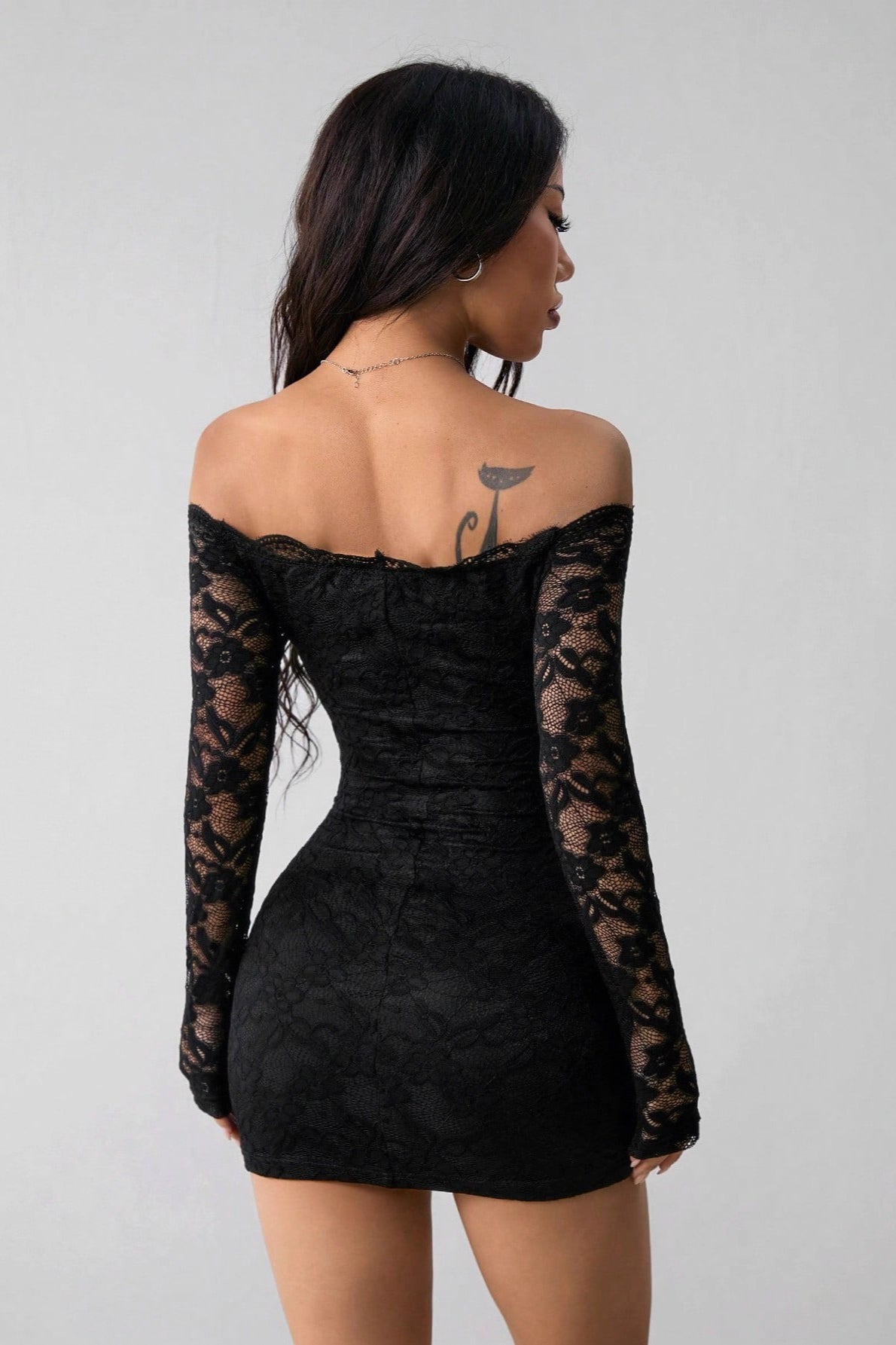Off Shoulder Long Sleeve Slim Lace Dress