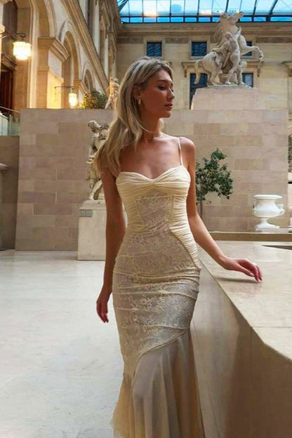 Ruched Cami Maxi Lace Dress