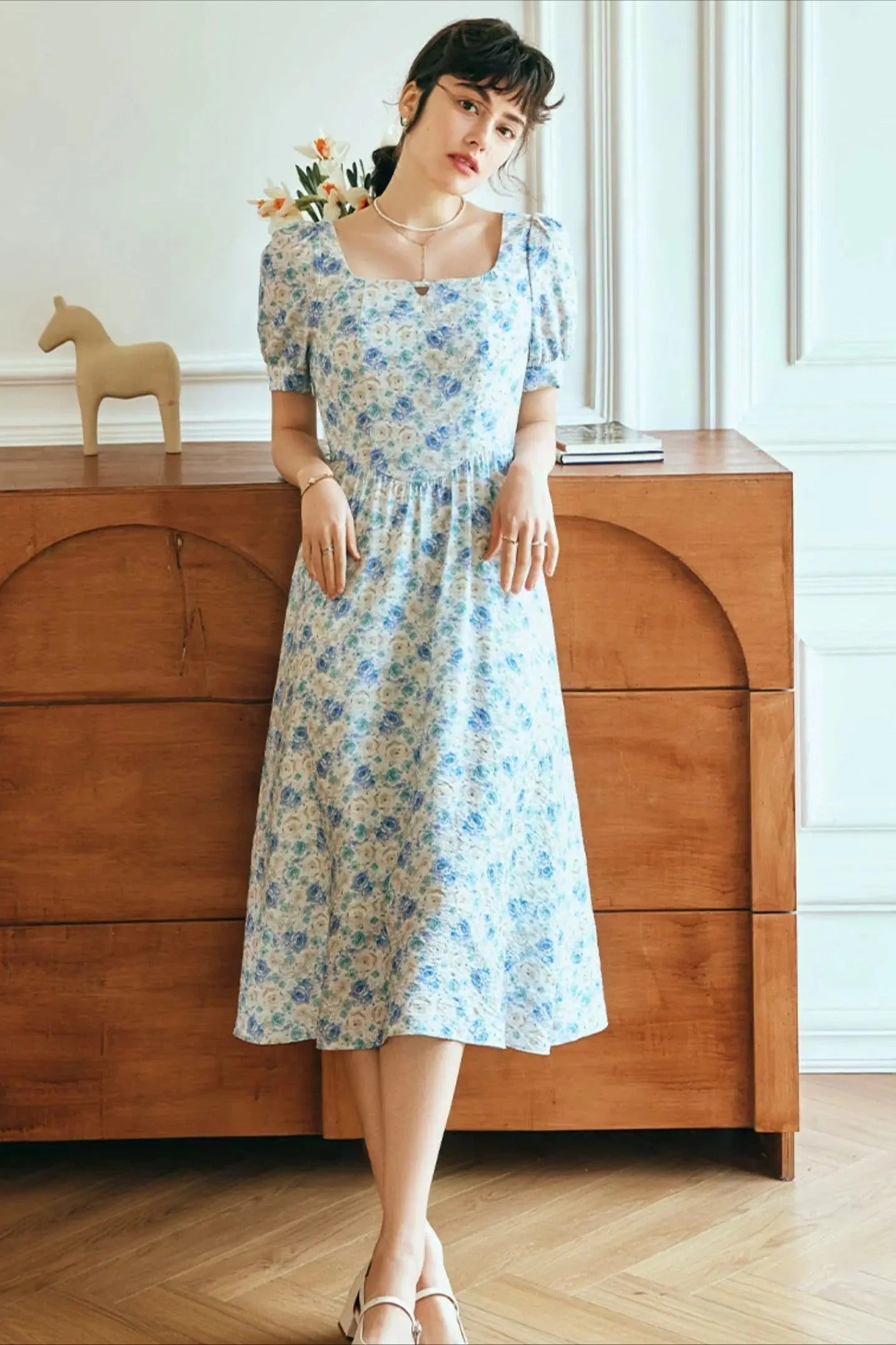 Printed Square Neck Floral Dress