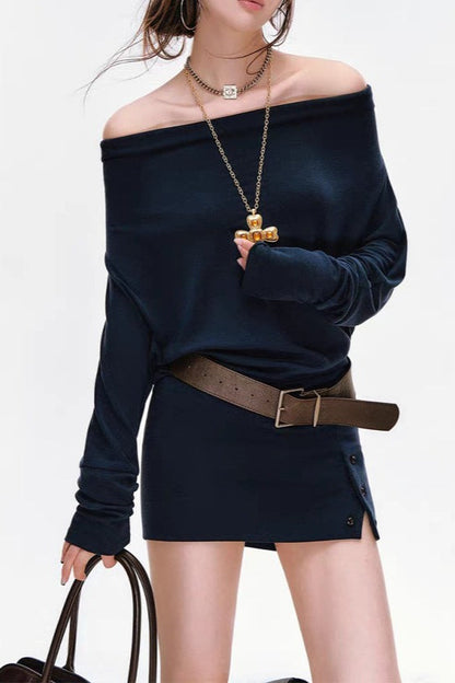 Batwing Sleeve Ribbed Knit Paneled Sweater Dress