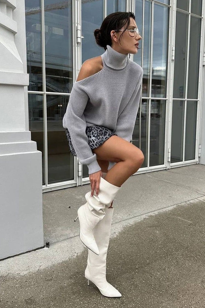 Turtleneck Cold Shoulder Knit Sweater