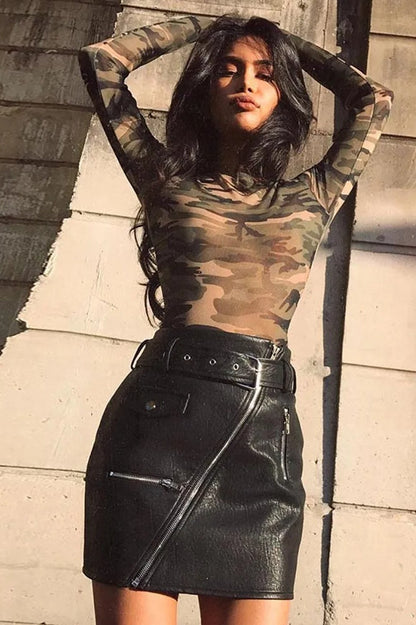 Long Sleeve Camo Print Crop Top