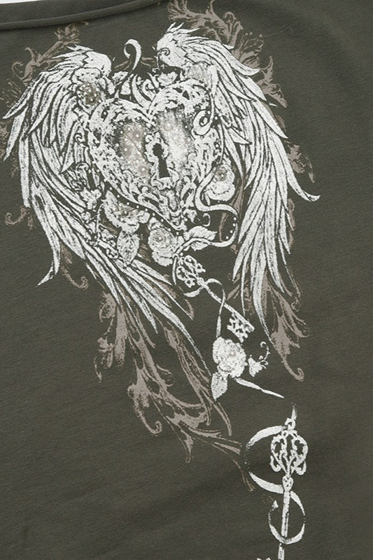 Y2K Wing Graphic Off-Shoulder T-Shirt