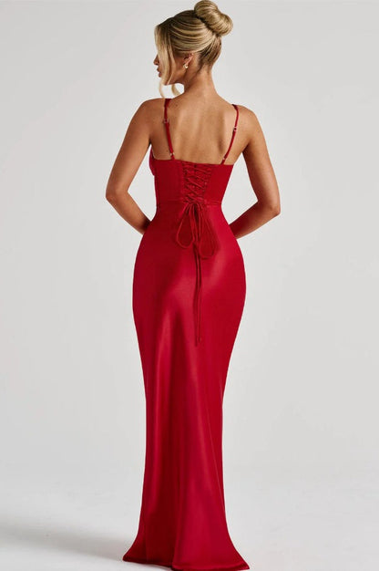 V-Neck Bone Detail Silk Dress