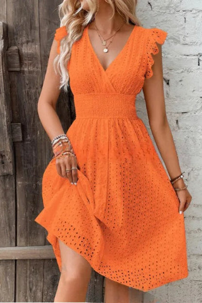 V-Neck Lace Waist Mini Dress