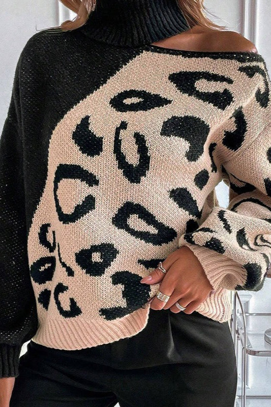 Leopard Patchwork Off Shoulder Sweater