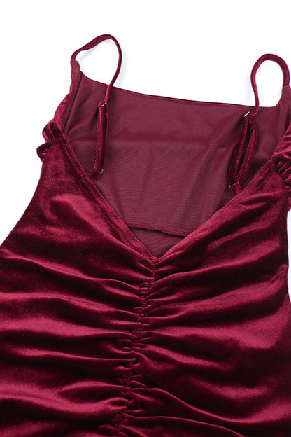 Velvet Ruched Low-Back Party Dress