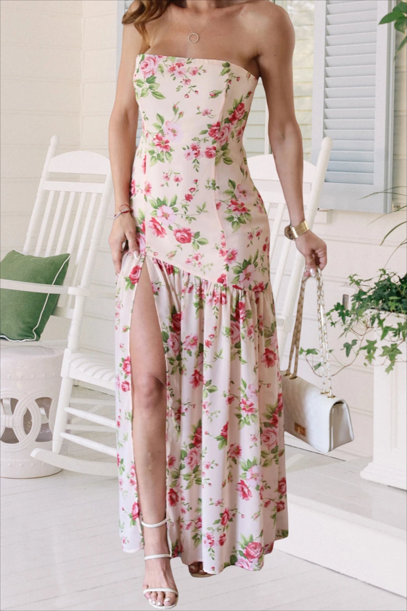 Off Shoulder Ruffle High Low Hem Floral Dress