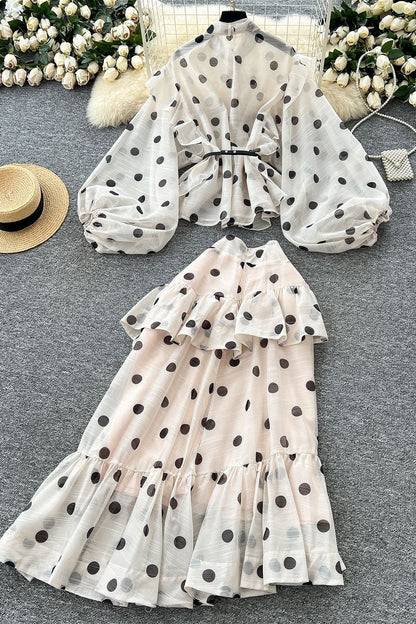 Polka Dot Blouse Mermaid Skirt Set
