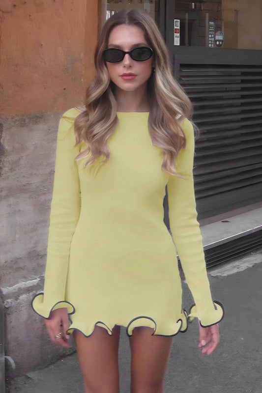 Fluted Sleeve Color-Block Party Dress