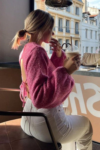 Backless Tie Back Cropped Sweater