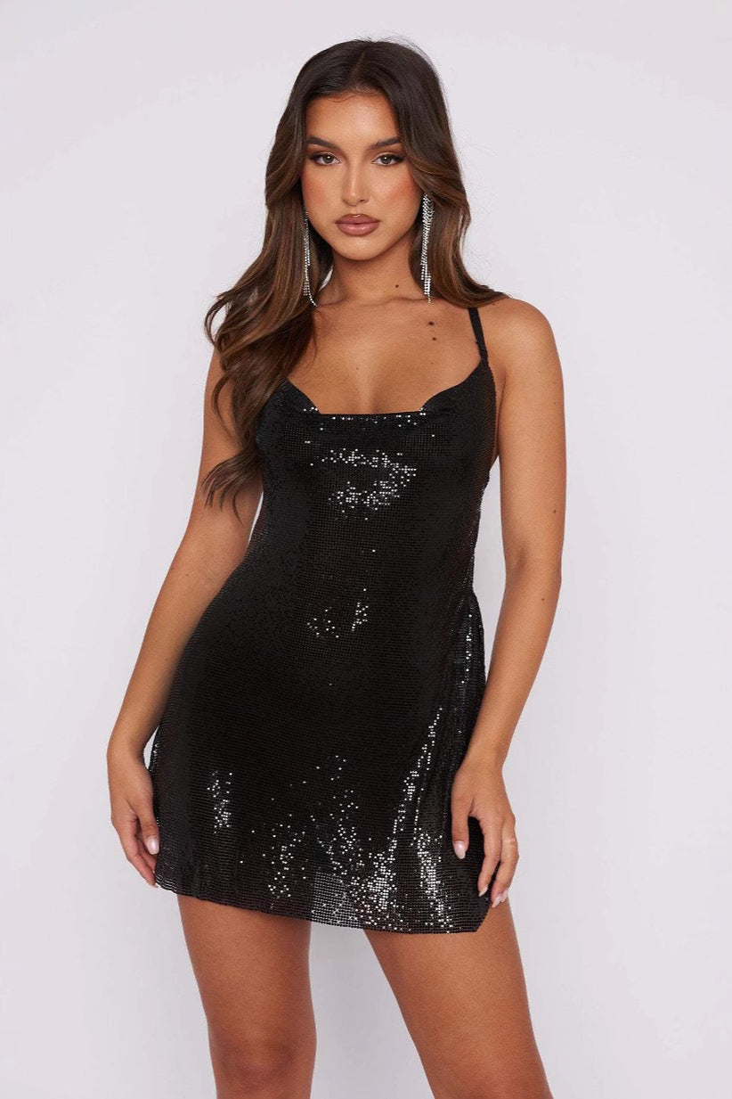 Sexy Slim Open Back Off-Shoulder Sequin Dress