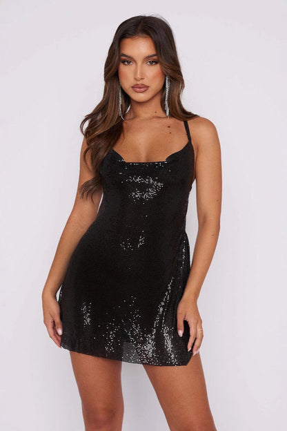 Sexy Slim Open Back Off-Shoulder Sequin Dress