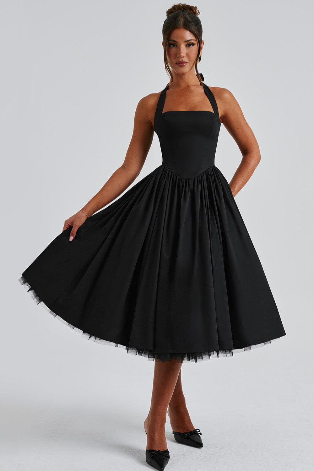 Tie-Waist Puff Party Dress