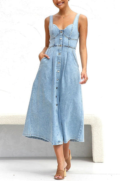 High Waist A-Line Denim Dress