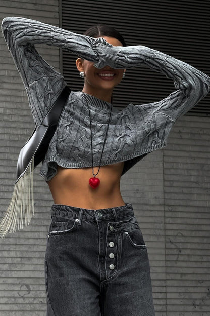 Slim Fit Cropped Knit Sweater