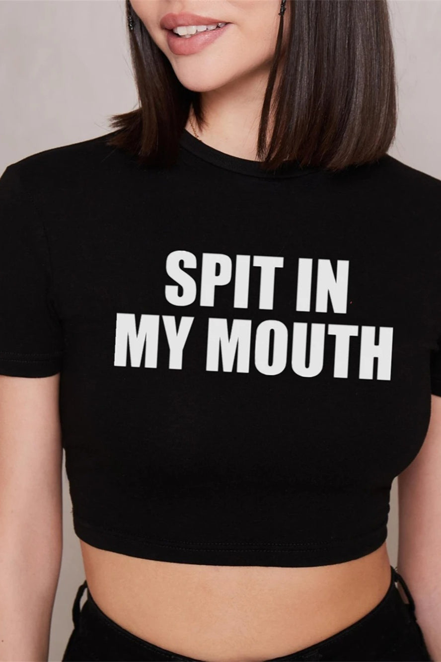 Letter Print Short Sleeve Crop Top