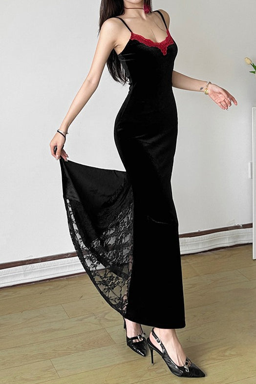 Lace Trim Cami Maxi Lace Dress