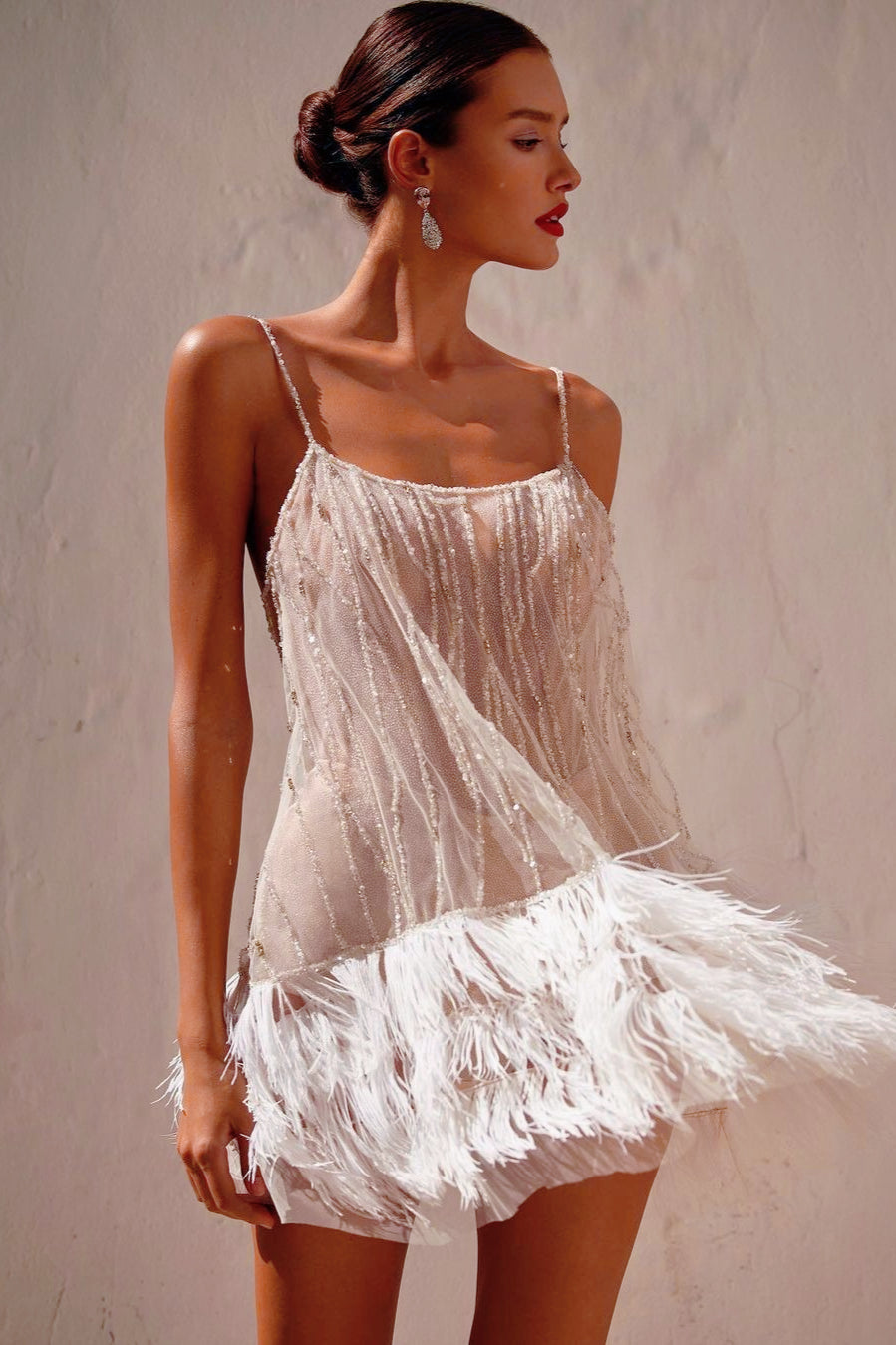 Tiered Fringe Sheer Slip Dress