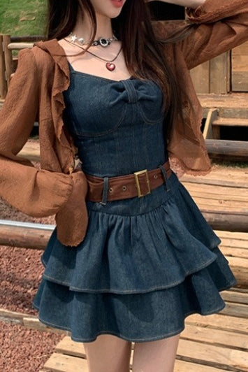 Short Strappy Denim Dress