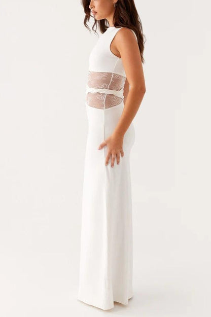 Slim Sheer Lace Paneled Maxi Lace Dress