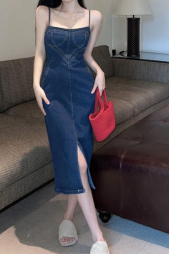Retro Split Maxi Denim Dress