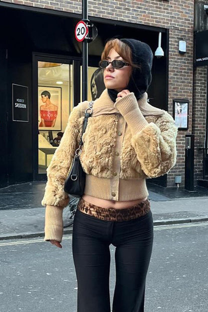 Faux Fur Patchwork Collar Coat