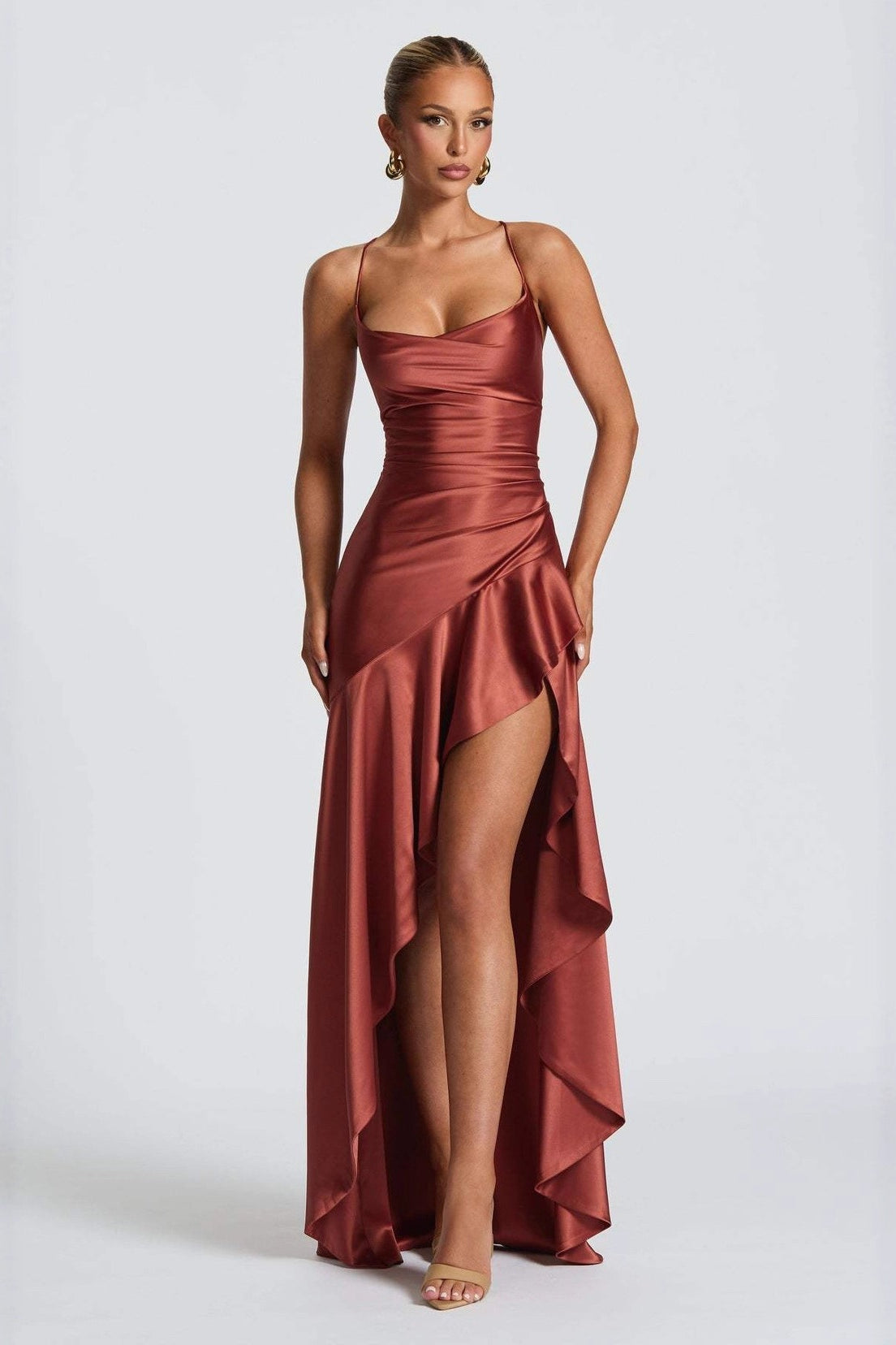 Backless Lace-Up Satin Silk Dress