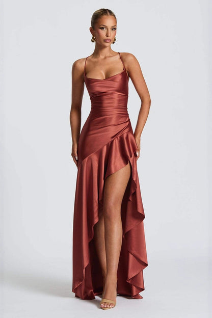 Backless Lace-Up Satin Silk Dress