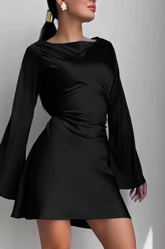 Satin Bodycon Belted Mini Silk Dress