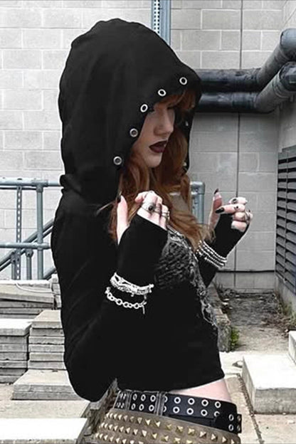 Dark Aesthetic Print Hole Hoodie