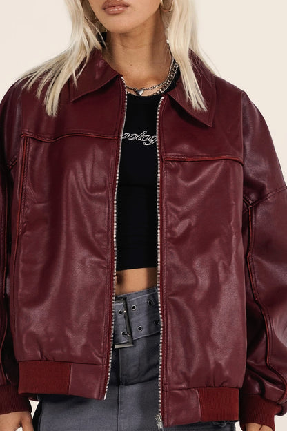 Lapel Collar Faux Leather Motorcycle Jacket