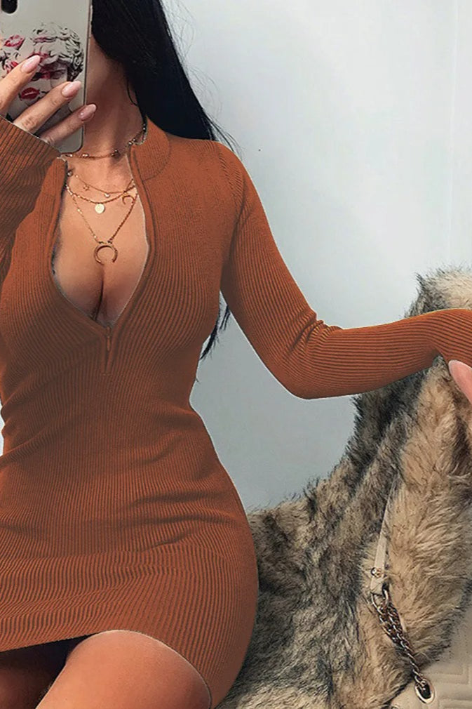 Long Sleeve Rib Knit Mini Dress