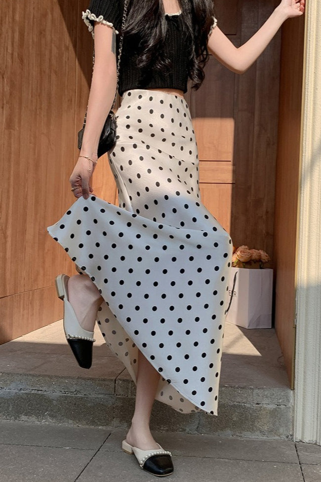 High-Waist Polka Dot Fish Tail Skirt